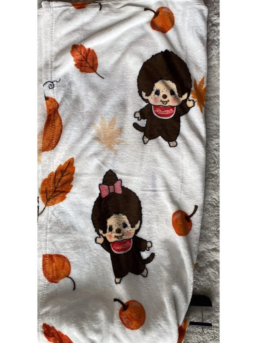 Monchhichi Autumn Fall Pumpkin Soft Plush Throw Blanket 50” X 70” NEW